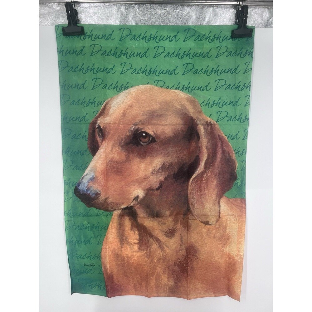 Dachshund House Flag Red Green 29”x42” New Barbara Van Vliet Dog Doxie Wiener